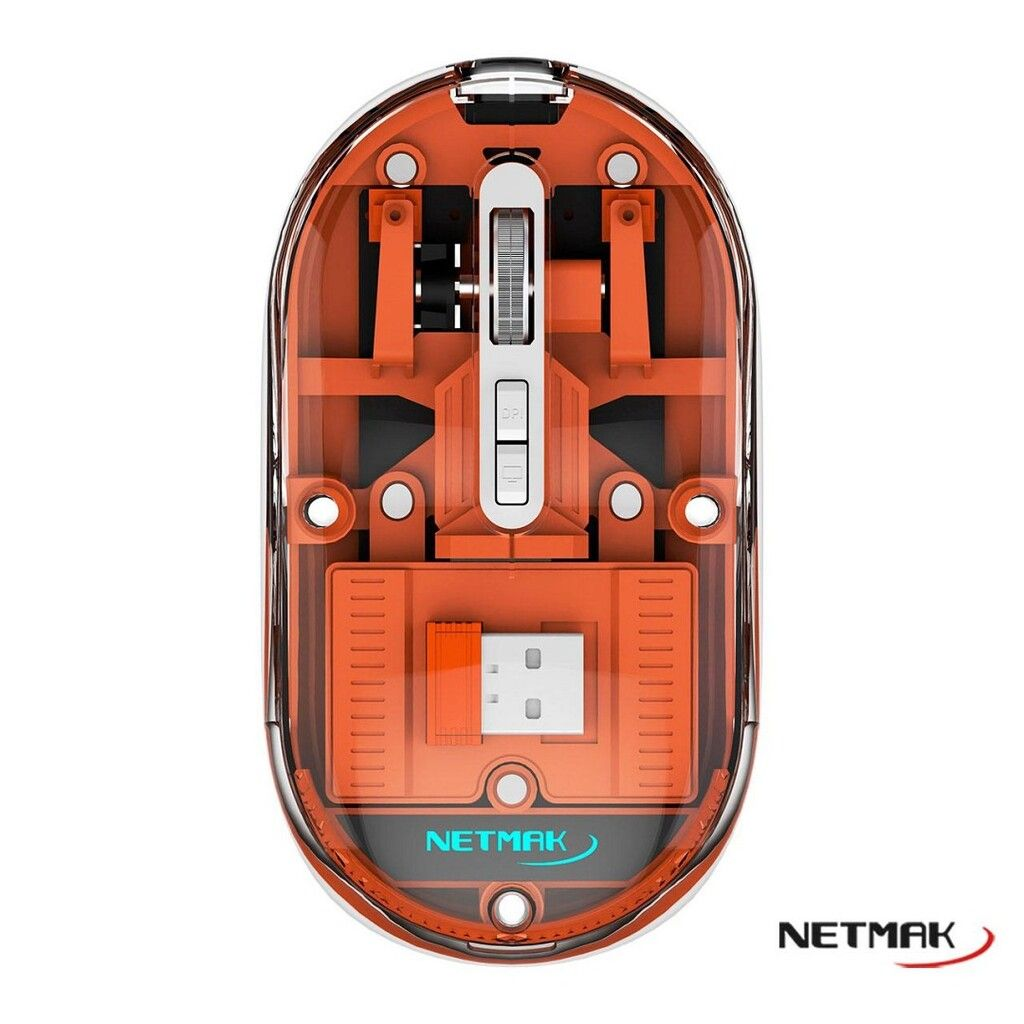 Mouse Inalambrico Transparente 2.4Ghz/Bt5.0 Naranja (NM-M670-O)
